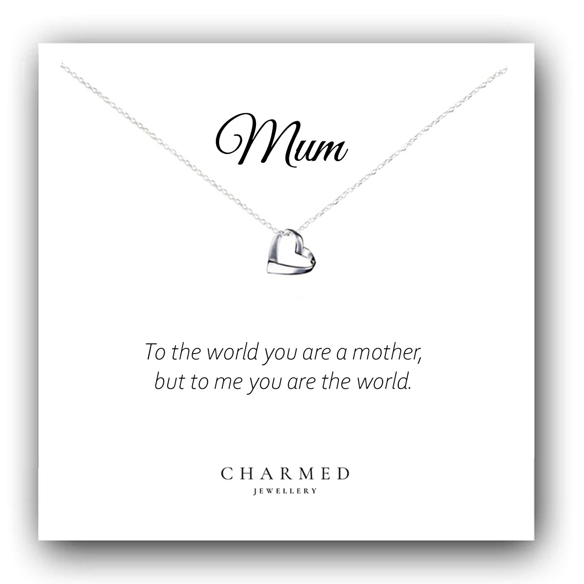 Mum Ribbon Heart Necklace in Sterling Silver 925, Personalised Gift