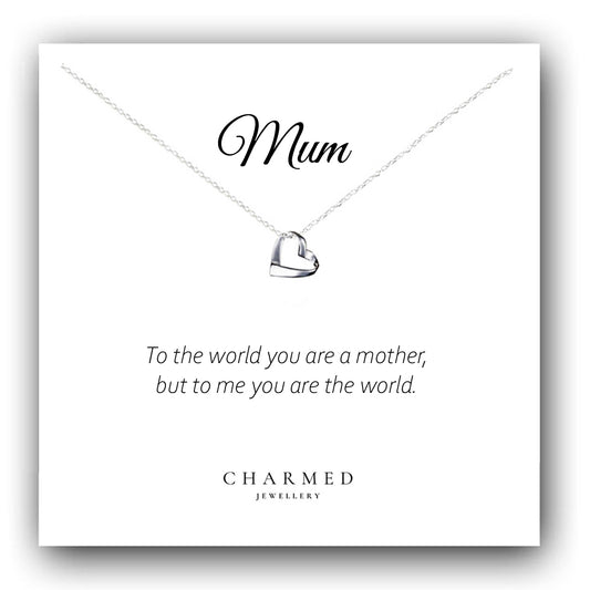 Mum Ribbon Heart Necklace in Sterling Silver 925, Personalised Gift