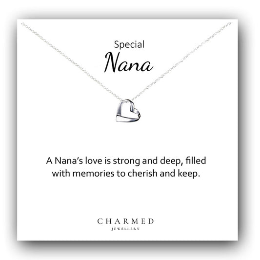 Nana Ribbon Heart Necklace in Sterling Silver 925 | Personalised Jewellery Gift