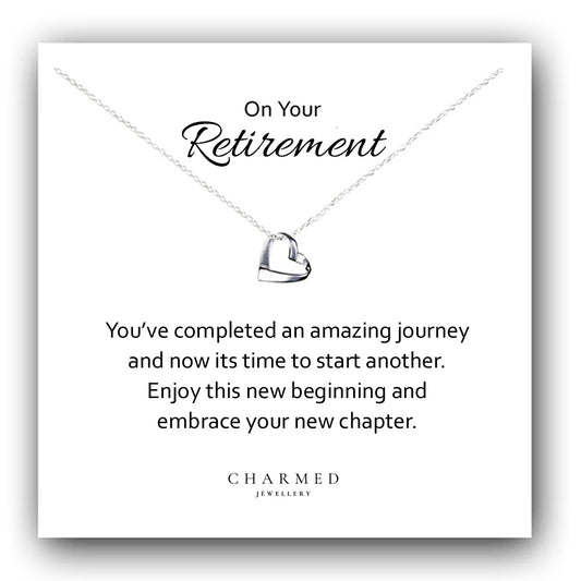 Retirement Gift, Ribbon Heart Necklace in Sterling Silver 925, Personalised Jewellery