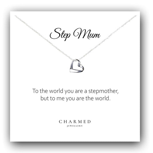 Step Mum Ribbon Heart Necklace in Sterling Silver 925 | Personalised Jewellery Gift