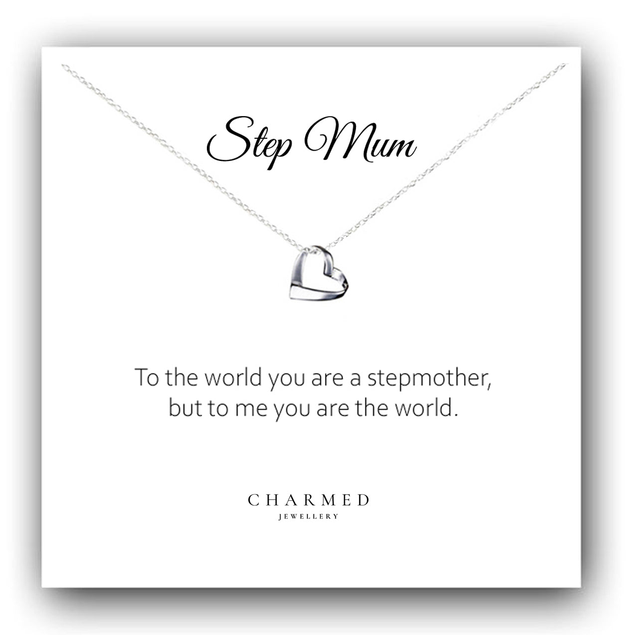 Step Mum Ribbon Heart Necklace in Sterling Silver 925, Personalised Gift