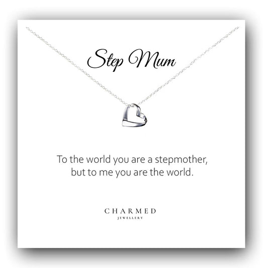 Step Mum Ribbon Heart Necklace in Sterling Silver 925, Personalised Gift