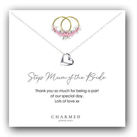 Step Mum of the Bride Gift Ribbon Heart Necklace in Sterling Silver 925 | Personalised Jewellery Wedding Gift