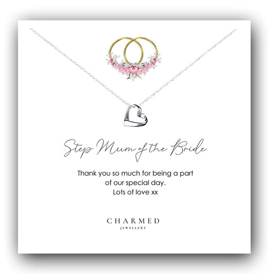 Step Mum of the Bride Gift, Ribbon Heart Necklace 925 Sterling Silver