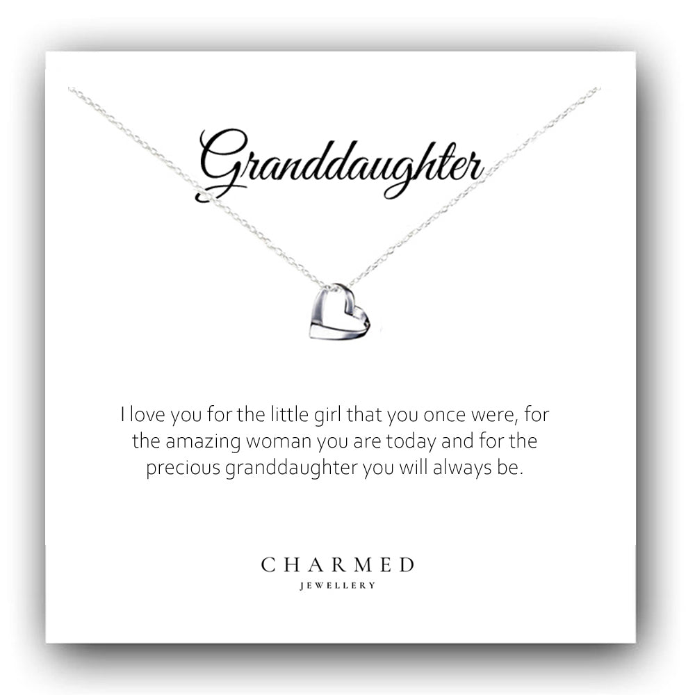 Granddaughter Ribbon Heart Necklace in Sterling Silver 925, Personalised Gift