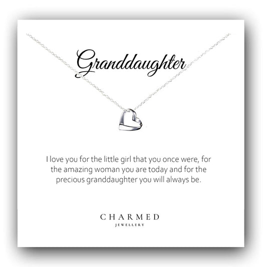Granddaughter Ribbon Heart Necklace in Sterling Silver 925, Personalised Gift