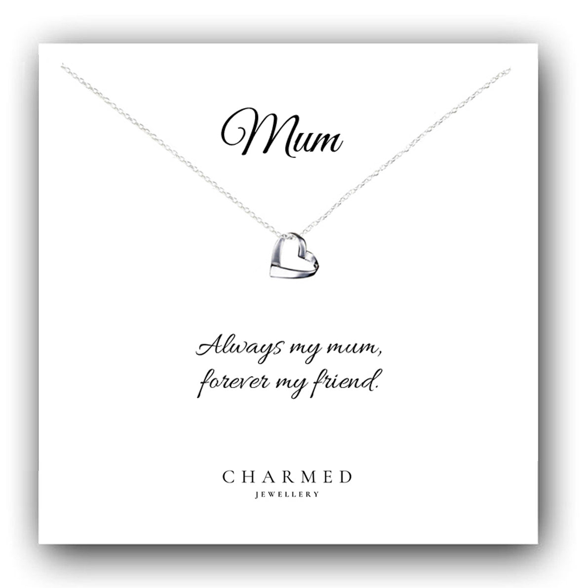 Mum Ribbon Heart Necklace in Sterling Silver 925, Personalised Jewellery Gift