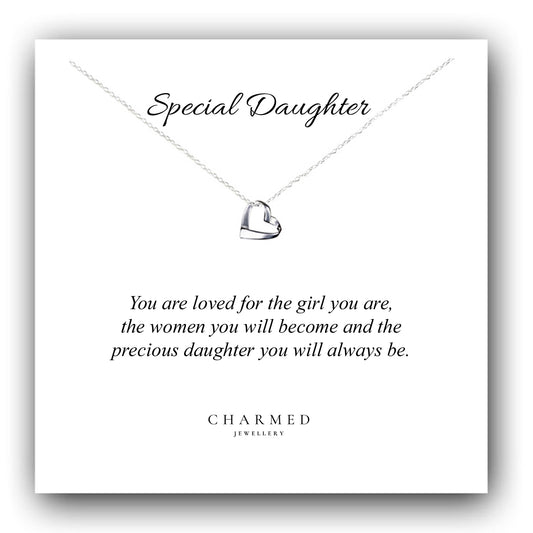 Daughter Ribbon Heart Necklace in Sterling Silver 925, Personalised Jewellery Gift