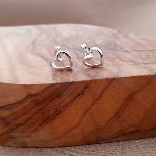 Ribbon Heart Stud Earrings 925 Sterling Silver