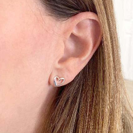 13th Birthday Gift, Ribbon Heart Stud Earrings Sterling Silver 925, Personalised Jewellery Gift