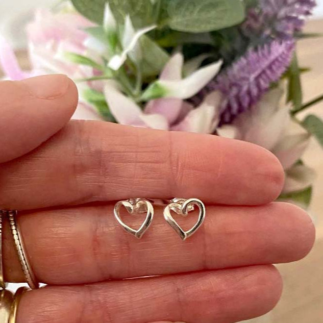 13th Birthday Gift, Ribbon Heart Stud Earrings Sterling Silver 925, Personalised Jewellery Gift