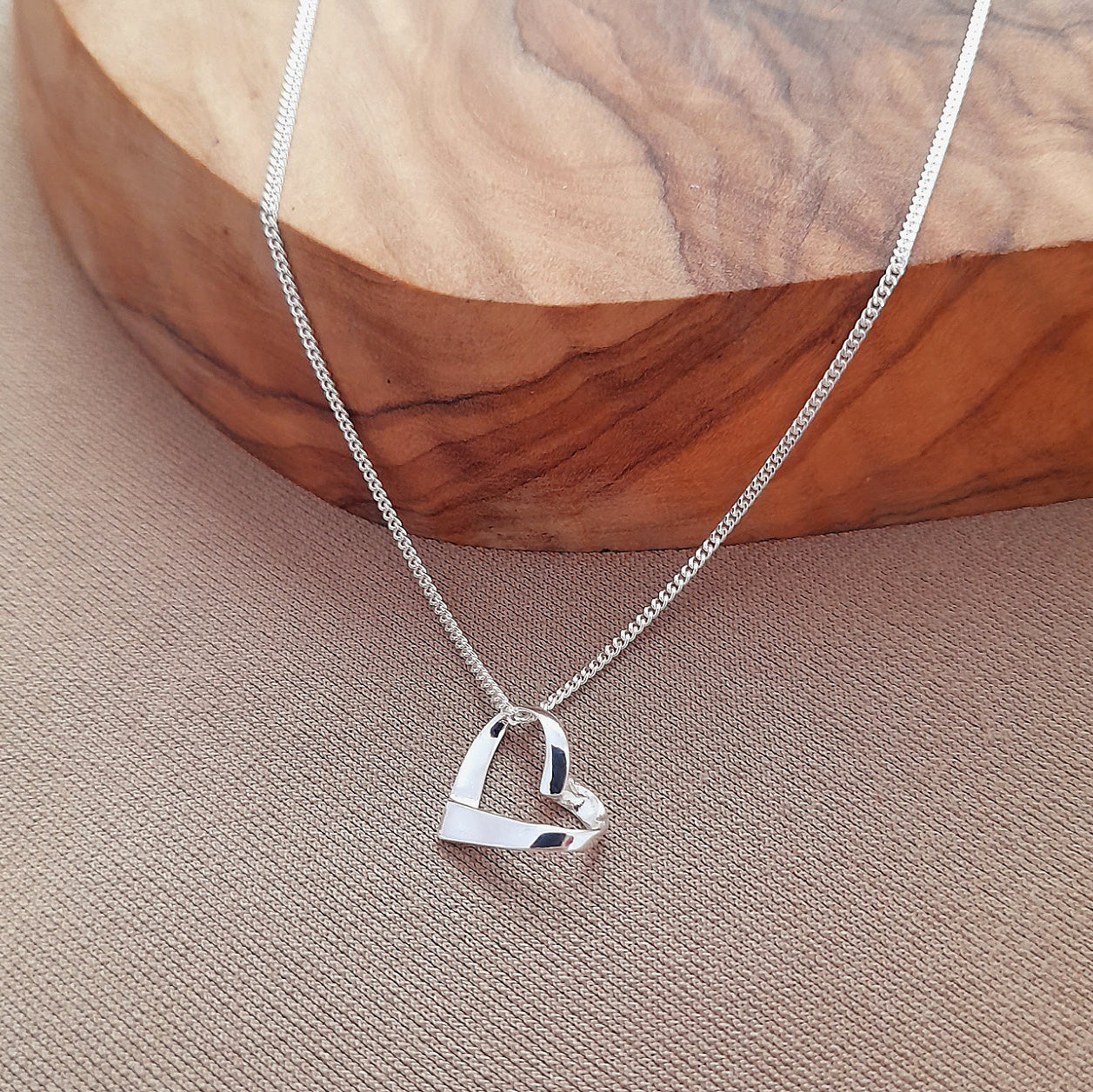 Ribbon Heart Necklace in Sterling Silver 925 | Personalised Jewellery Gift