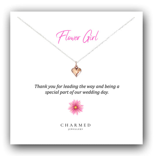 Flower Girl Rose Gold Puffy Heart Necklace in Sterling Silver 925, Personalised Gift