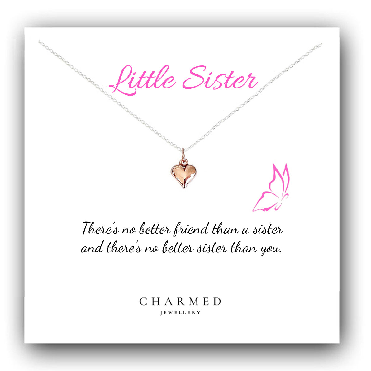 Little Sister Gift, Rose Gold Puffy Heart Necklace in Sterling Silver 925, Personalised Gift