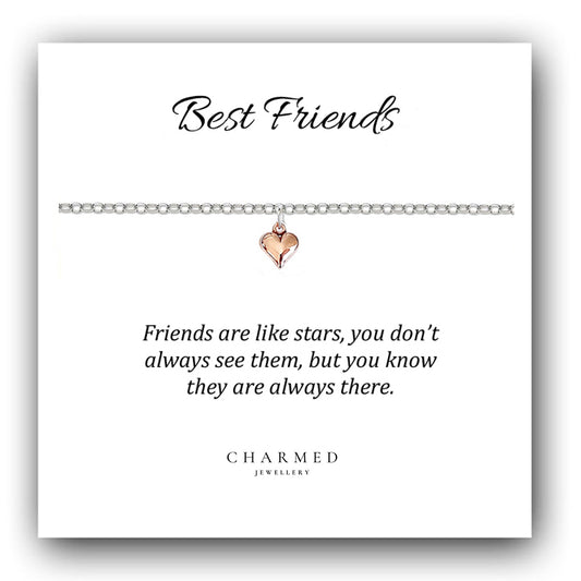 Best Friend Rose Gold Puffy Heart Bracelet in Sterling Silver 925, Personalised Jewellery Gift