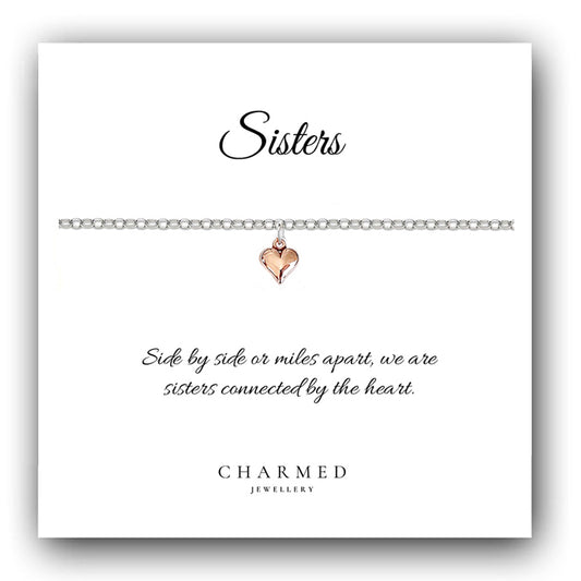 Sister Gift, Rose Gold Puffy Heart Bracelet Sterling Silver 925, Personalised Jewellery Gift