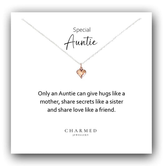 Auntie Rose Gold Puffy Heart Necklace in Sterling Silver 925, Personalised Gift