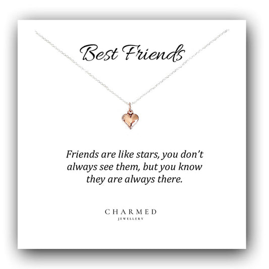 Best Friend Rose Gold Puffy Heart Necklace in Sterling Silver 925, Personalised Jewellery Gift