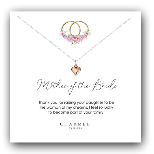 Mother of the Bride Gift, Rose Gold Puffy Heart Necklace in Sterling Silver 925, Personalised Jewellery Gift
