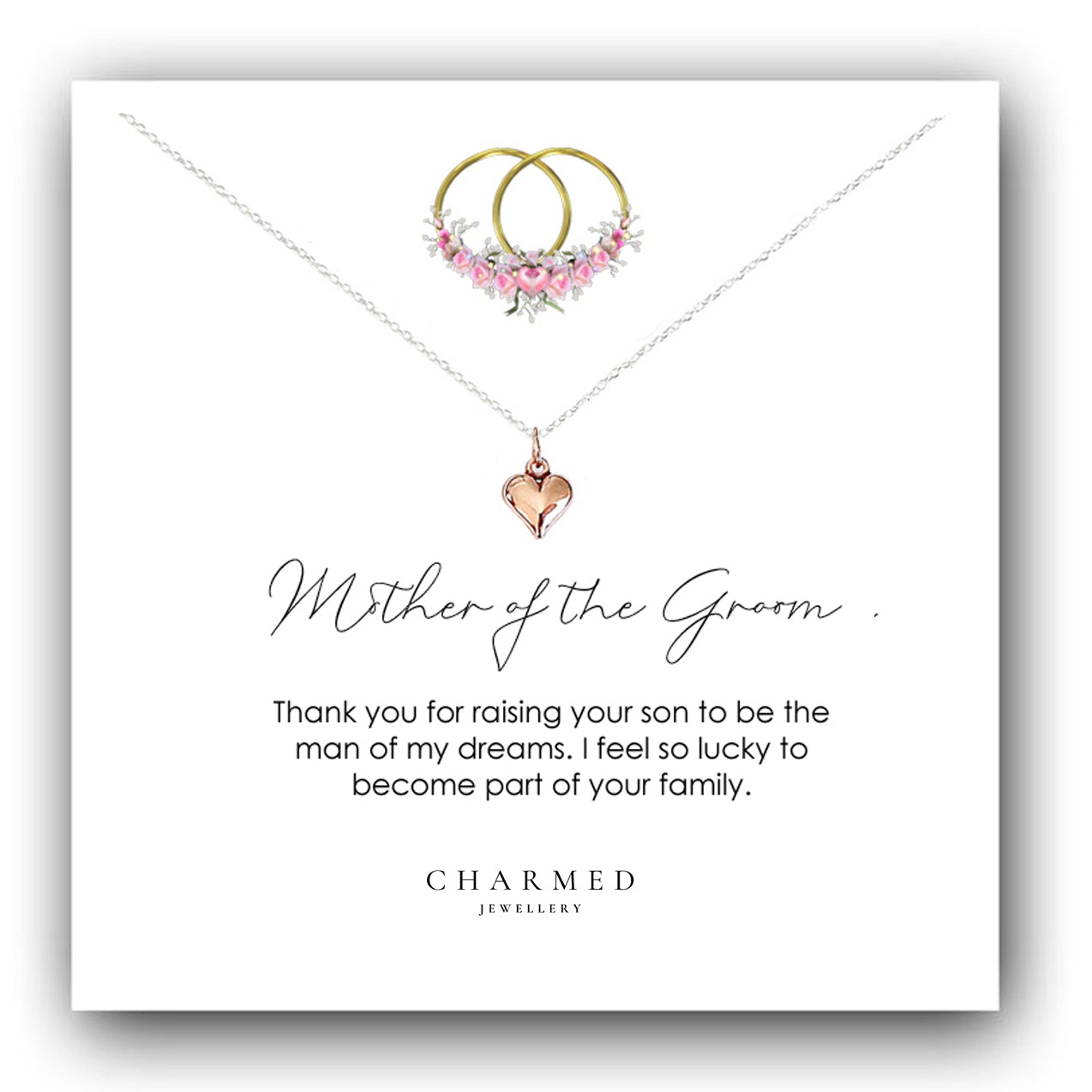 Mother of the Groom Gift, Rose Gold Puffy Heart Necklace in Sterling Silver 925, Personalised Gift