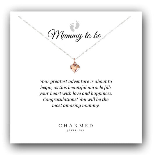 Mummy To Be Rose Gold Puffy Heart Necklace in Sterling Silver 925, Personalised Gift