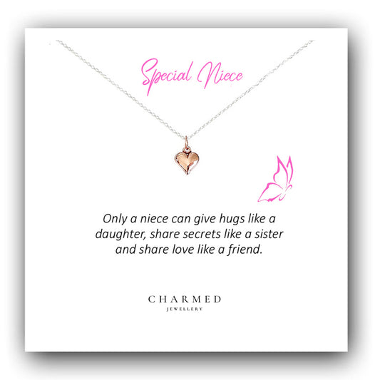 Niece Gift, Rose Gold Puffy Heart Necklace in Sterling Silver 925, Personalised Jewellery Gift
