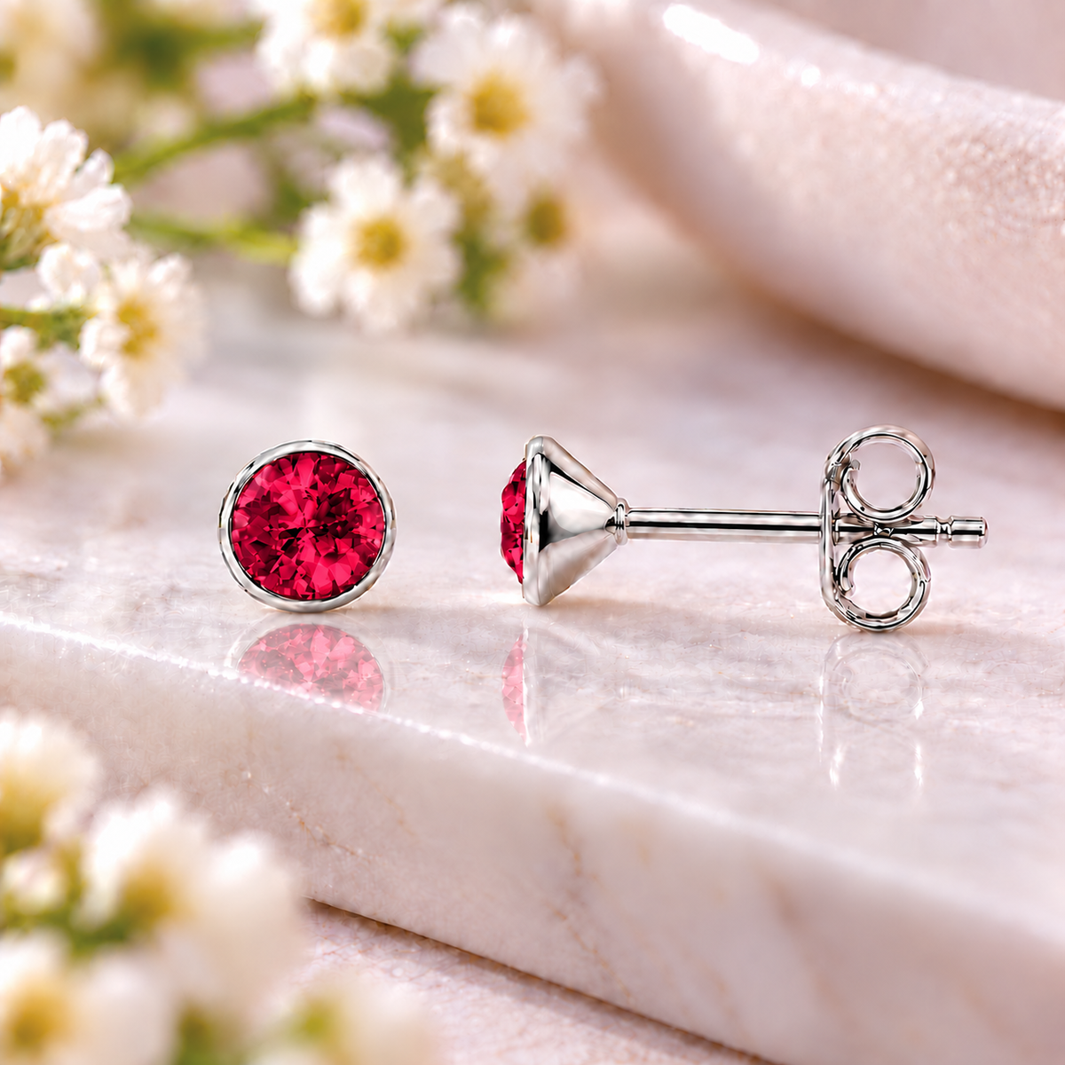Ruby Birthstone Stud Earrings – July birthday jewellery gift