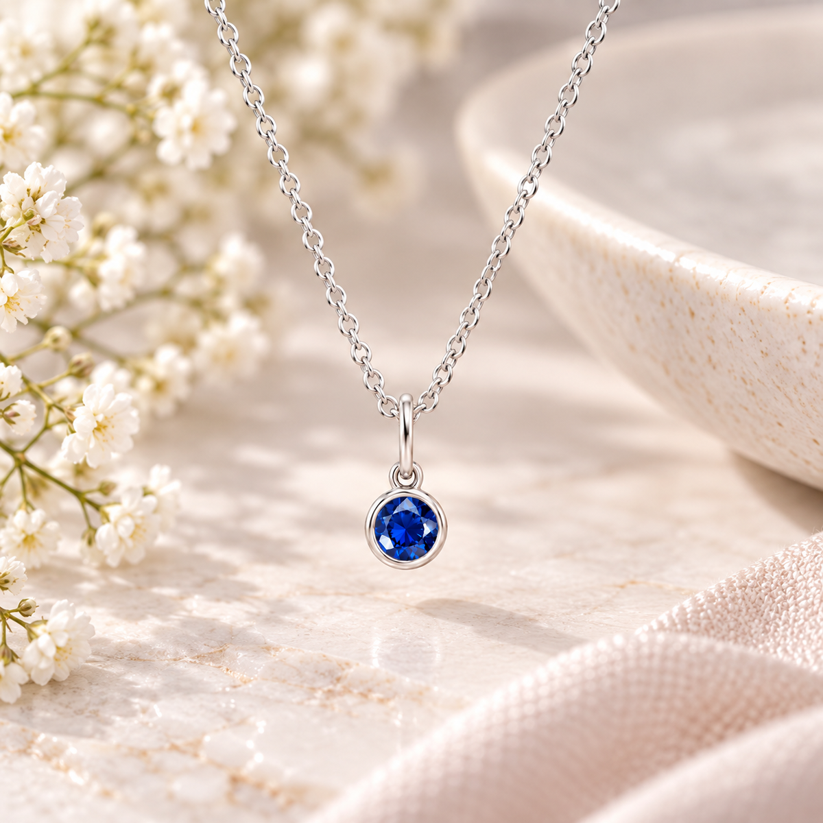 Sterling Silver Sapphire Birthstone Necklace September birthday gift lifestyle