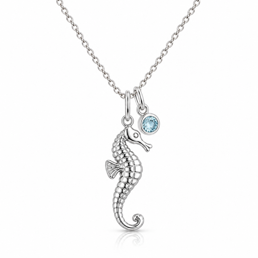 Seahorse Birthstone Necklace in 925 sterling silver