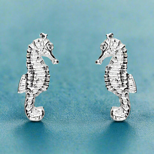 Sterling Silver Seahorse Stud Earrings | Ocean-Inspired Animal Jewellery
