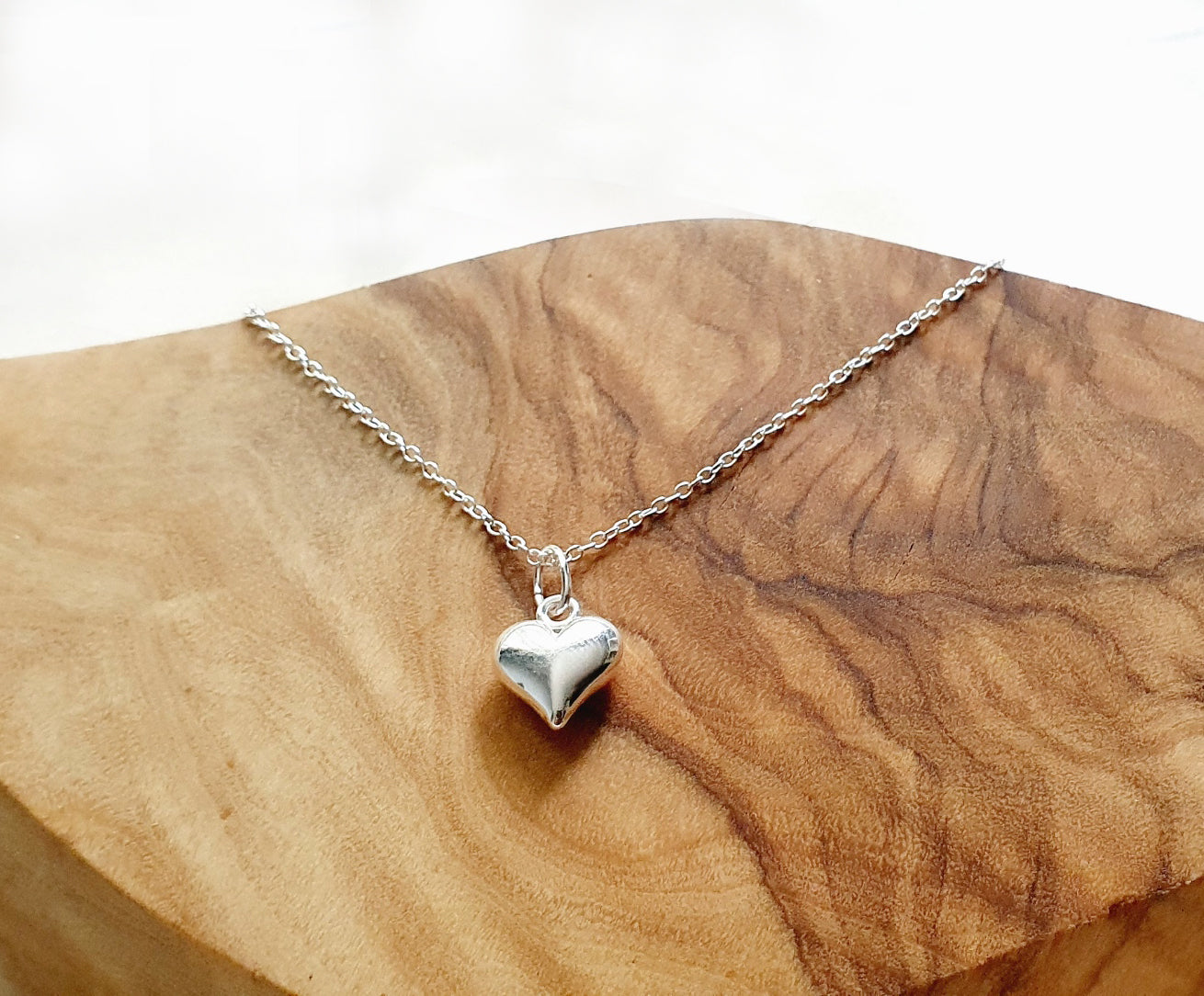 Flower Girl Gift Puffy Heart Necklace in Sterling Silver 925, Personalised Jewellery Gift