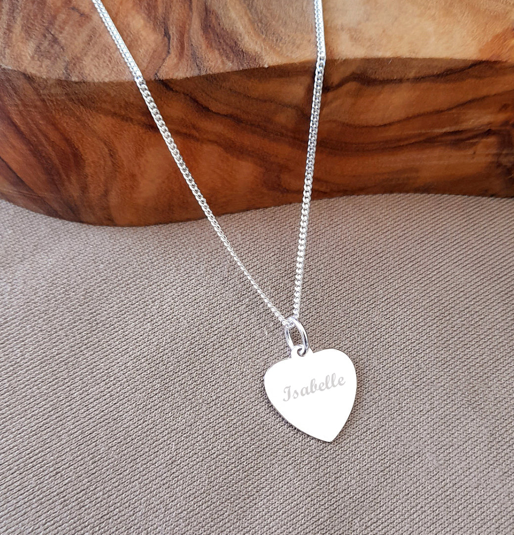 13th Birthday Gift, Engraved Heart Necklace 925 Sterling Silver - Personalised Jewellery Gift