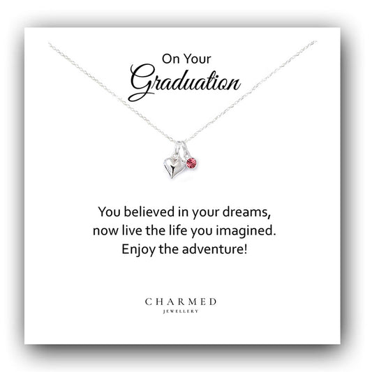 Graduation Gift, Puffy Heart Necklace with Birthstone in Sterling Silver 925, Personalised Gift
