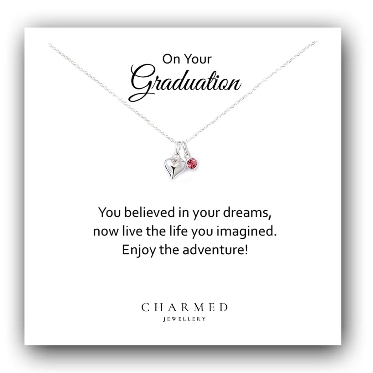 Graduation Heart Necklace with Birthstone | Sterling Silver 925 | Personalised Jewellery Gift