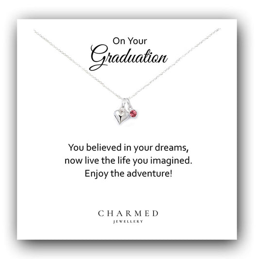 Graduation Heart Necklace with Birthstone | Sterling Silver 925 | Personalised Jewellery Gift