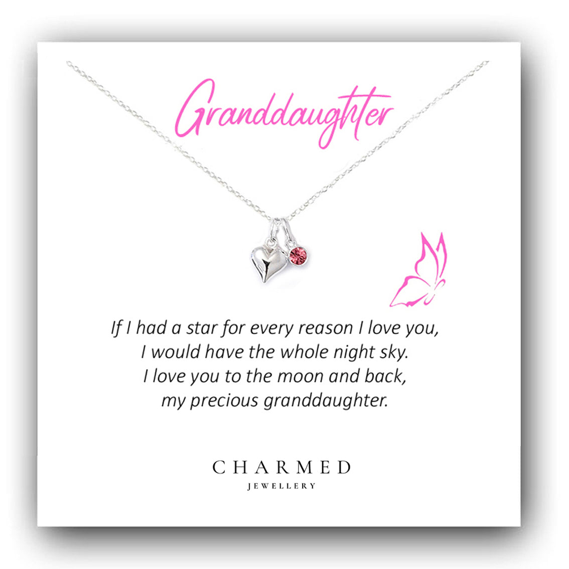 Granddaughter Gift, Puffy Heart Necklace with Birthstone in Sterling Silver 925, Personalised Gift