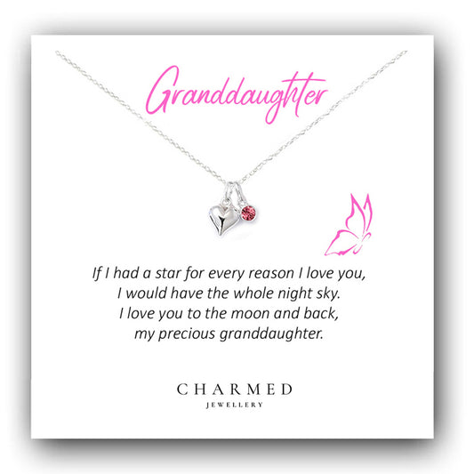 Granddaughter Gift, Puffy Heart Necklace with Birthstone in Sterling Silver 925, Personalised Gift