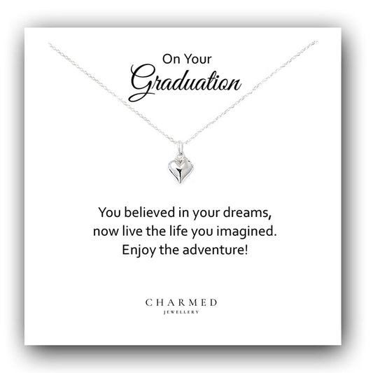 Graduation Gift, Puffy Heart Necklace in Sterling Silver 925, Personalised Gift