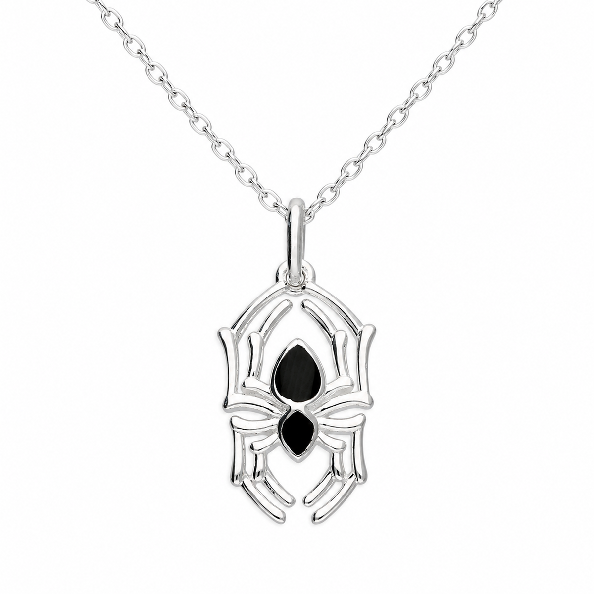 Black Enamel Spider Necklace in 925 sterling silver