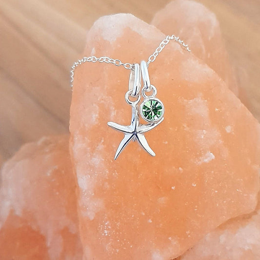 Starfish Birthstone Necklace Sterling Silver 925, Personalised Jewellery