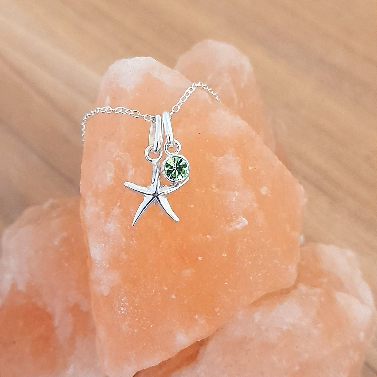 A Charmed Starfish Birthstone Necklace in Sterling Silver 925 | Personalised Jewellery Gift