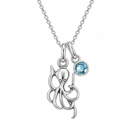 Octopus Birthstone Necklace in 925 sterling silver