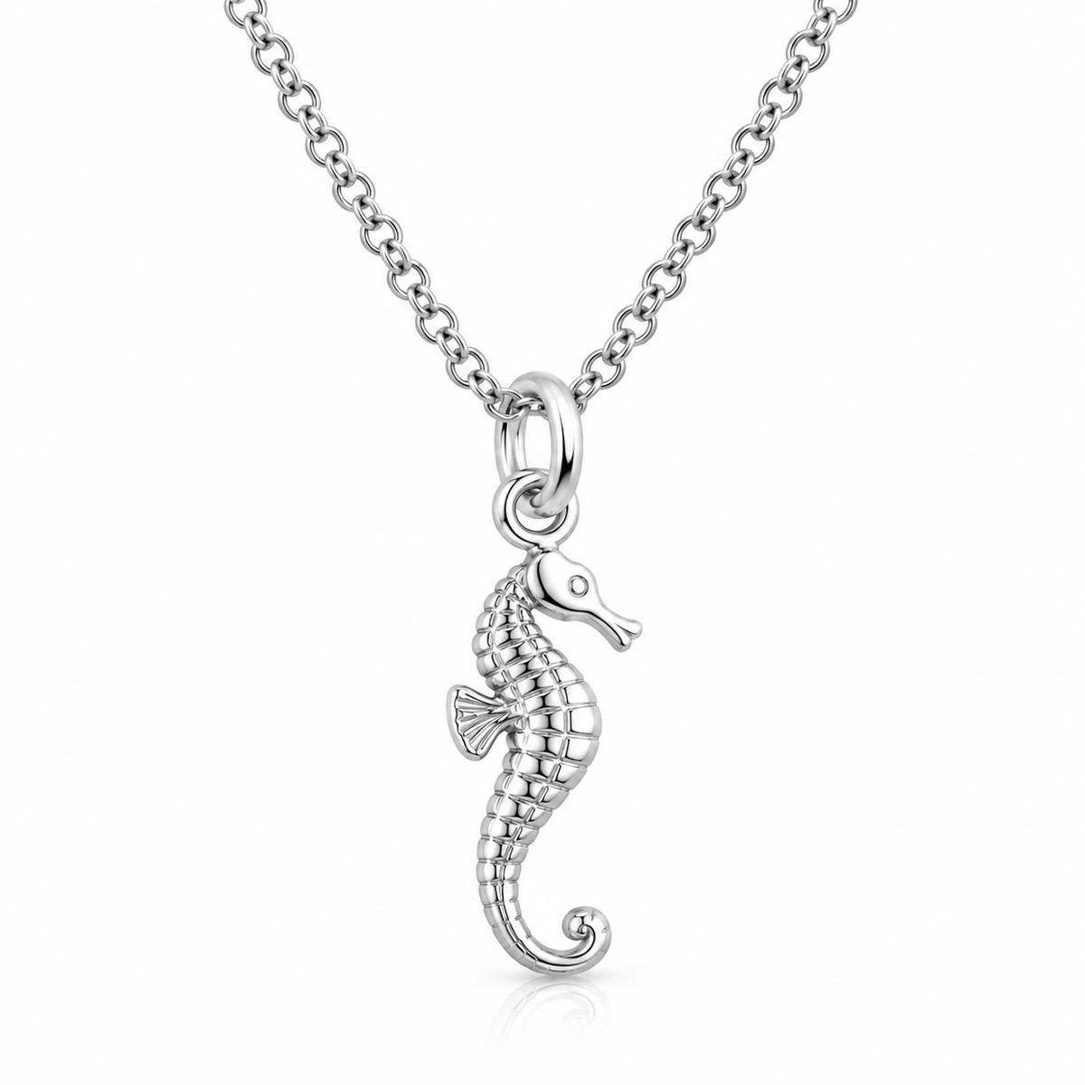 Sterling Silver Seahorse Necklace with 19mm x 6mm seahorse pendant