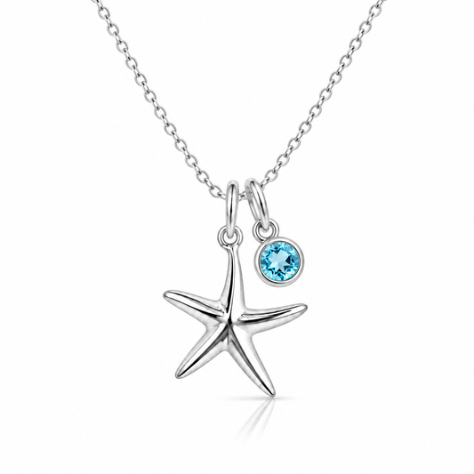 Starfish Birthstone Necklace in 925 sterling silver