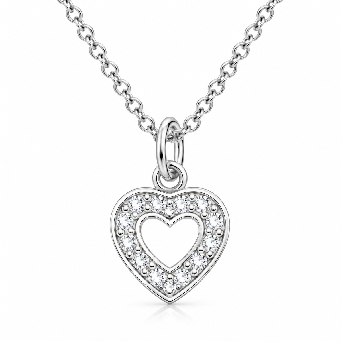 Sterling Silver CZ Heart Necklace with 9mm cubic zirconia pendant