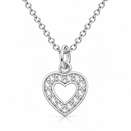 Sterling Silver CZ Heart Necklace with 9mm cubic zirconia pendant