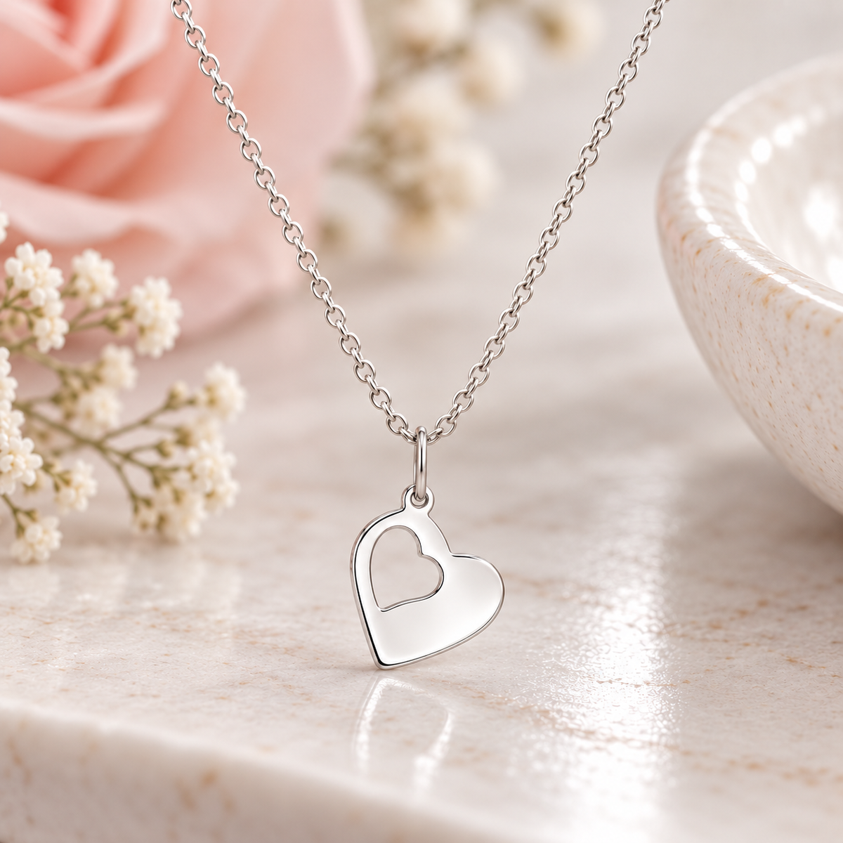 Sterling Silver Cut Out Heart Necklace – elegant jewellery gift