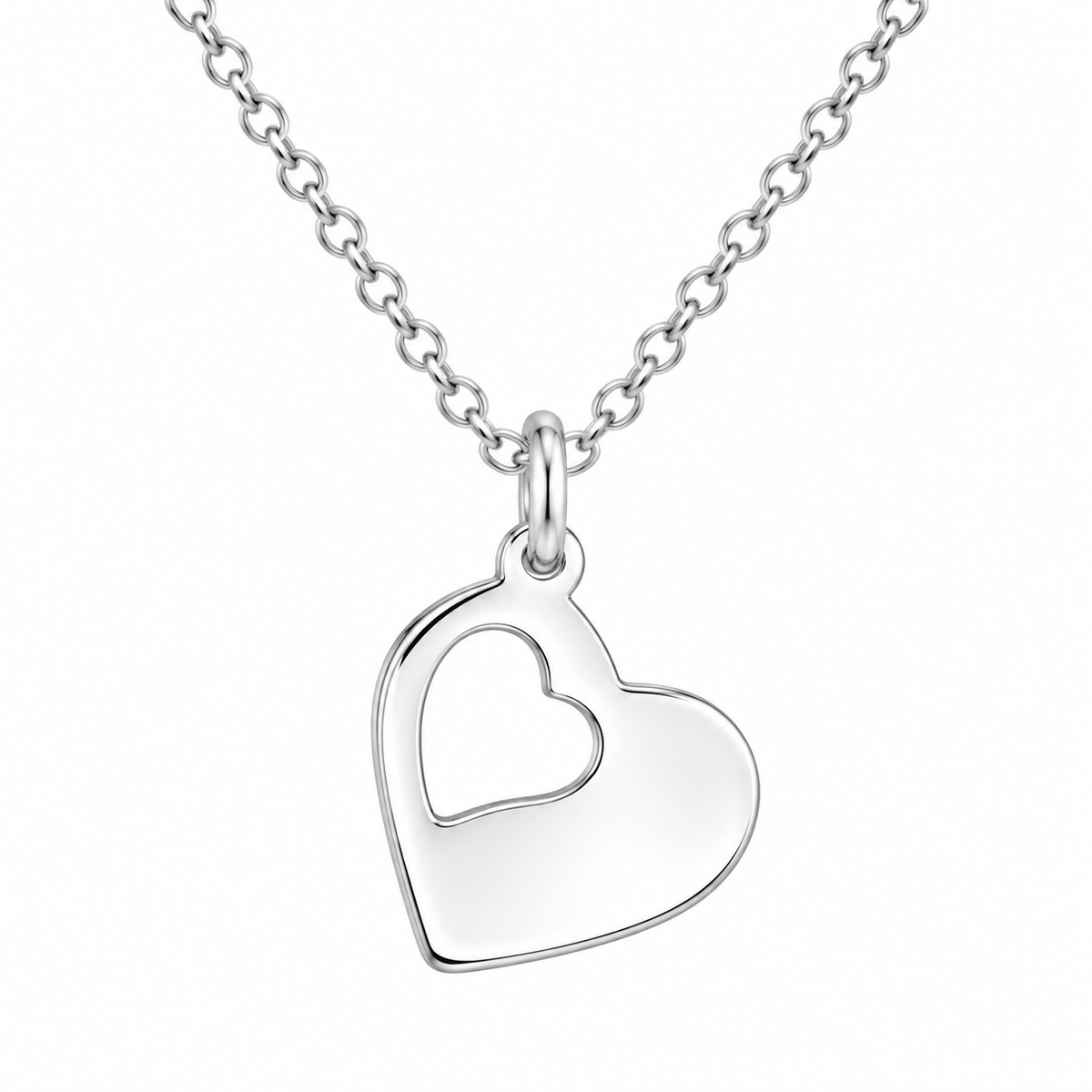 Sterling Silver Cut Out Heart Necklace with 13mm double heart pendant