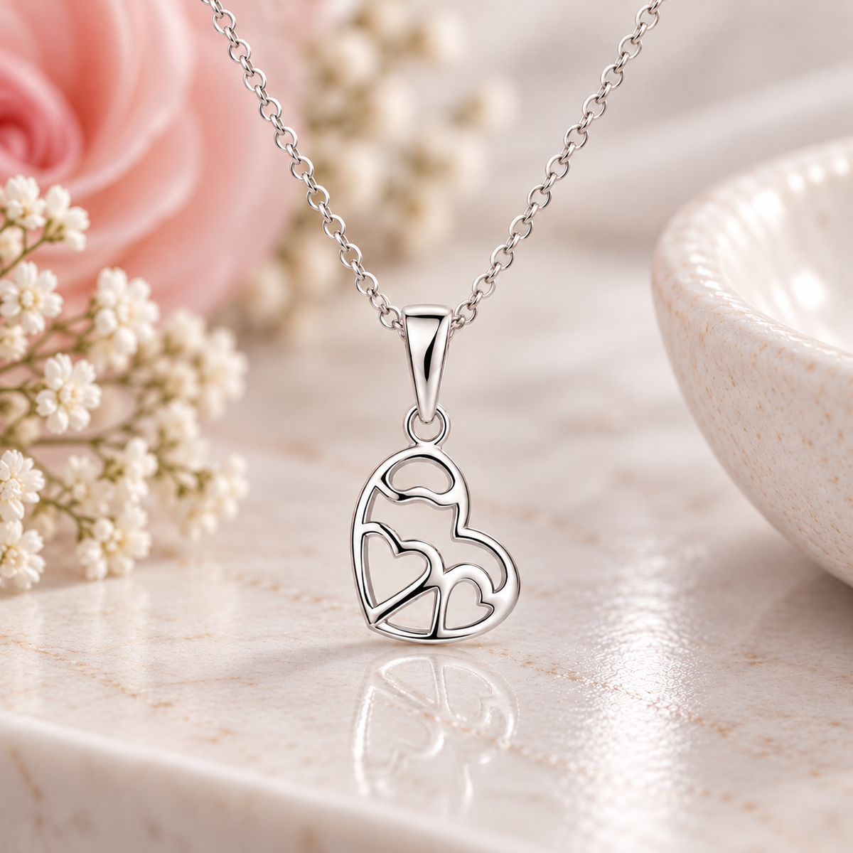 Sterling Silver Offset Heart Necklace – elegant jewellery gift